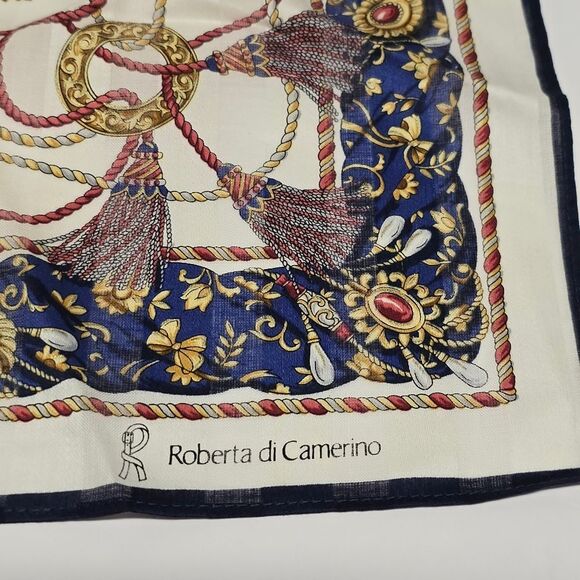 Roberta di Camerino Vintage Cotton Handkerchief Neckerchief Bandana Tassels - Picture 4 of 9